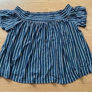 American Eagle Outfitters women's blue stripped off the shoulder loose top sz XL